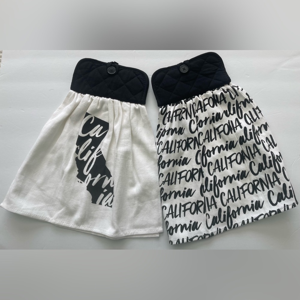 Homemade Black & White California Decorative Hanging Dish Towel Set NEW